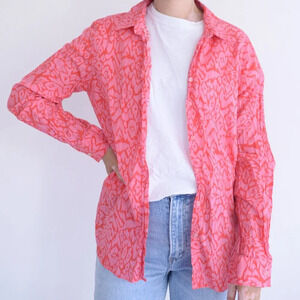 Vilagallo Gaby Ikat Print Pink Red Button Up Dress Shirt Blouse Size 46
